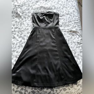 Black strapless A-Line vintage dress- satin